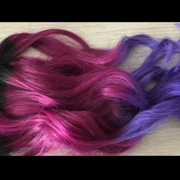100% HUMAN HAIR CLIP IN EXTENSIONS PURPLE PINK 8PC main image 6